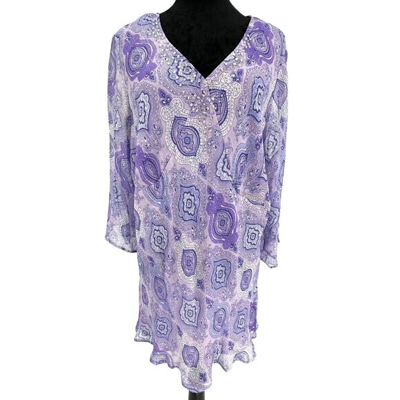 NYC‎ Tunic Top Woman 3X Purple Paisley Embellished Fairy Asymmetrical Sleeve Y2K - Picture 3 of 6